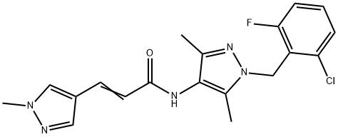 N-[1-(2-chloro-6-fluorobenzyl)-3,5-dimethyl-1H-pyrazol-4-yl]-3-(1-methyl-1H-pyrazol-4-yl)acrylamide 结构式