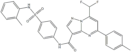 7-(difluoromethyl)-5-(4-methylphenyl)-N-[4-(2-toluidinosulfonyl)phenyl]pyrazolo[1,5-a]pyrimidine-3-carboxamide 结构式