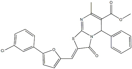 methyl 2-{[5-(3-chlorophenyl)-2-furyl]methylene}-7-methyl-3-oxo-5-phenyl-2,3-dihydro-5H-[1,3]thiazolo[3,2-a]pyrimidine-6-carboxylate 结构式