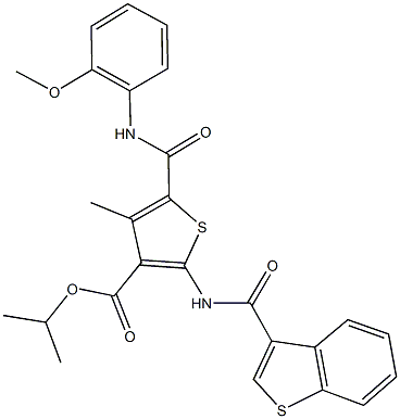 isopropyl 2-[(1-benzothien-3-ylcarbonyl)amino]-5-[(2-methoxyanilino)carbonyl]-4-methyl-3-thiophenecarboxylate 结构式