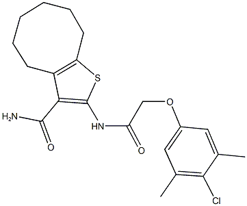 2-{[(4-chloro-3,5-dimethylphenoxy)acetyl]amino}-4,5,6,7,8,9-hexahydrocycloocta[b]thiophene-3-carboxamide 结构式