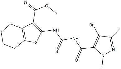 methyl 2-[({[(4-bromo-1,3-dimethyl-1H-pyrazol-5-yl)carbonyl]amino}carbothioyl)amino]-4,5,6,7-tetrahydro-1-benzothiophene-3-carboxylate 结构式