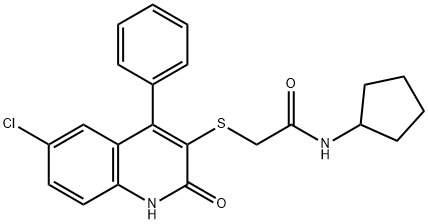 2-[(6-chloro-2-oxo-4-phenyl-1,2-dihydro-3-quinolinyl)sulfanyl]-N-cyclopentylacetamide 结构式