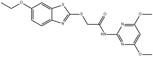 N-(4,6-dimethoxy-2-pyrimidinyl)-2-[(6-ethoxy-1,3-benzothiazol-2-yl)sulfanyl]acetamide 结构式