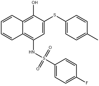 4-fluoro-N-{4-hydroxy-3-[(4-methylphenyl)sulfanyl]-1-naphthyl}benzenesulfonamide 结构式