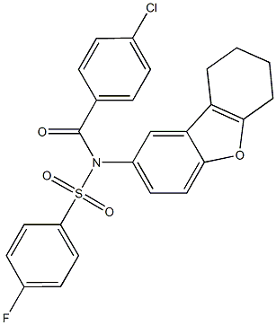 N-(4-chlorobenzoyl)-4-fluoro-N-(6,7,8,9-tetrahydrodibenzo[b,d]furan-2-yl)benzenesulfonamide 结构式