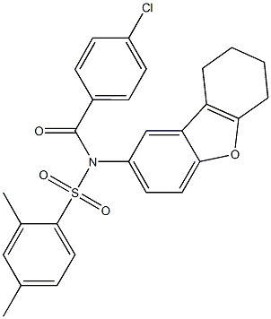 N-(4-chlorobenzoyl)-2,4-dimethyl-N-(6,7,8,9-tetrahydrodibenzo[b,d]furan-2-yl)benzenesulfonamide 结构式