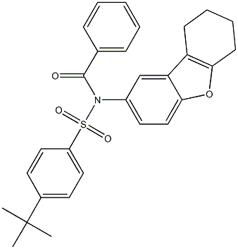 N-benzoyl-4-tert-butyl-N-(6,7,8,9-tetrahydrodibenzo[b,d]furan-2-yl)benzenesulfonamide 结构式