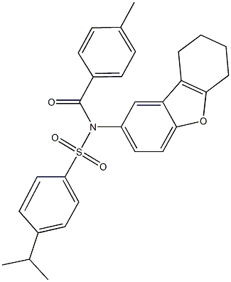 4-isopropyl-N-(4-methylbenzoyl)-N-(6,7,8,9-tetrahydrodibenzo[b,d]furan-2-yl)benzenesulfonamide 结构式
