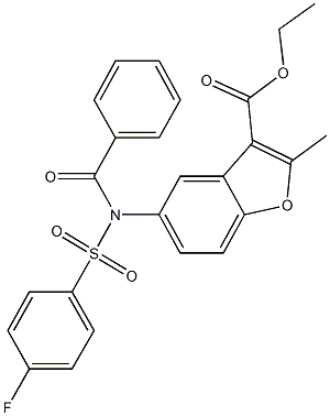 ethyl 5-{benzoyl[(4-fluorophenyl)sulfonyl]amino}-2-methyl-1-benzofuran-3-carboxylate 结构式