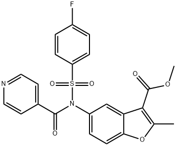 methyl 5-[[(4-fluorophenyl)sulfonyl](isonicotinoyl)amino]-2-methyl-1-benzofuran-3-carboxylate 结构式