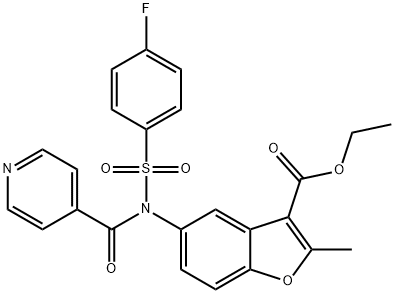 ethyl 5-[[(4-fluorophenyl)sulfonyl](isonicotinoyl)amino]-2-methyl-1-benzofuran-3-carboxylate 结构式