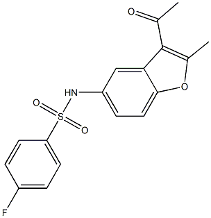 N-(3-acetyl-2-methyl-1-benzofuran-5-yl)-4-fluorobenzenesulfonamide 结构式