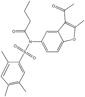 N-(3-acetyl-2-methyl-1-benzofuran-5-yl)-N-butyryl-2,4,5-trimethylbenzenesulfonamide 结构式