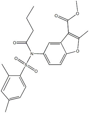methyl 5-{butyryl[(2,4-dimethylphenyl)sulfonyl]amino}-2-methyl-1-benzofuran-3-carboxylate 结构式
