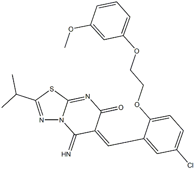 6-{5-chloro-2-[2-(3-methoxyphenoxy)ethoxy]benzylidene}-5-imino-2-isopropyl-5,6-dihydro-7H-[1,3,4]thiadiazolo[3,2-a]pyrimidin-7-one 结构式