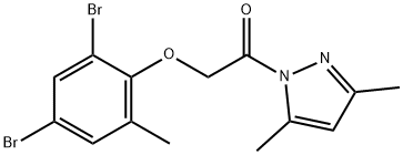 1-[(2,4-dibromo-6-methylphenoxy)acetyl]-3,5-dimethyl-1H-pyrazole 结构式