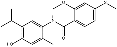 N-(4-hydroxy-5-isopropyl-2-methylphenyl)-2-methoxy-4-(methylsulfanyl)benzamide 结构式