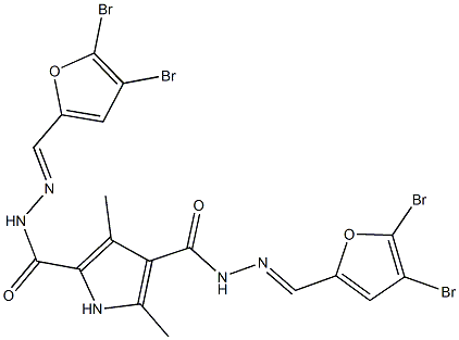 N'~2~,N'~4~-bis[(4,5-dibromo-2-furyl)methylene]-3,5-dimethyl-1H-pyrrole-2,4-dicarbohydrazide 结构式