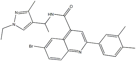 6-bromo-2-(3,4-dimethylphenyl)-N-[1-(1-ethyl-3-methyl-1H-pyrazol-4-yl)ethyl]-4-quinolinecarboxamide 结构式