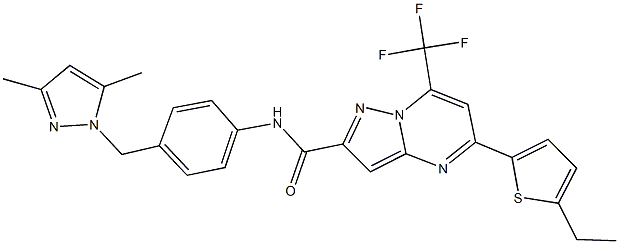 N-{4-[(3,5-dimethyl-1H-pyrazol-1-yl)methyl]phenyl}-5-(5-ethyl-2-thienyl)-7-(trifluoromethyl)pyrazolo[1,5-a]pyrimidine-2-carboxamide 结构式