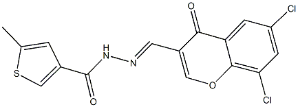 N'-[(6,8-dichloro-4-oxo-4H-chromen-3-yl)methylene]-5-methyl-3-thiophenecarbohydrazide 结构式