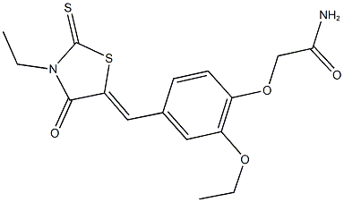 2-{2-ethoxy-4-[(3-ethyl-4-oxo-2-thioxo-1,3-thiazolidin-5-ylidene)methyl]phenoxy}acetamide 结构式