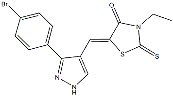 5-{[3-(4-bromophenyl)-1H-pyrazol-4-yl]methylene}-3-ethyl-2-thioxo-1,3-thiazolidin-4-one 结构式