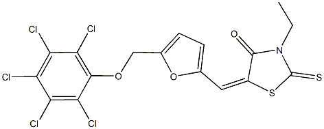 3-ethyl-5-({5-[(2,3,4,5,6-pentachlorophenoxy)methyl]-2-furyl}methylene)-2-thioxo-1,3-thiazolidin-4-one 结构式