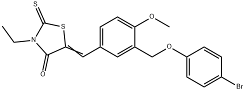 5-{3-[(4-bromophenoxy)methyl]-4-methoxybenzylidene}-3-ethyl-2-thioxo-1,3-thiazolidin-4-one 结构式