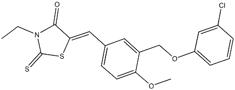 5-{3-[(3-chlorophenoxy)methyl]-4-methoxybenzylidene}-3-ethyl-2-thioxo-1,3-thiazolidin-4-one 结构式