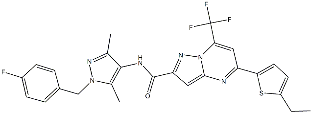 5-(5-ethyl-2-thienyl)-N-[1-(4-fluorobenzyl)-3,5-dimethyl-1H-pyrazol-4-yl]-7-(trifluoromethyl)pyrazolo[1,5-a]pyrimidine-2-carboxamide 结构式