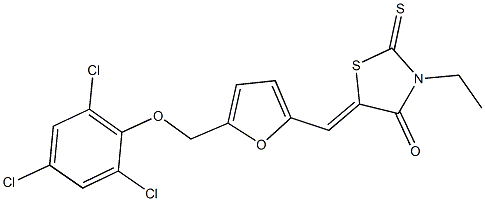 3-ethyl-2-thioxo-5-({5-[(2,4,6-trichlorophenoxy)methyl]-2-furyl}methylene)-1,3-thiazolidin-4-one 结构式