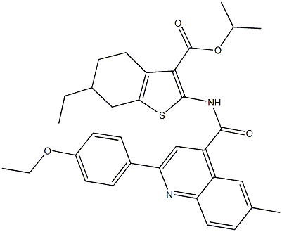 isopropyl 2-({[2-(4-ethoxyphenyl)-6-methyl-4-quinolinyl]carbonyl}amino)-6-ethyl-4,5,6,7-tetrahydro-1-benzothiophene-3-carboxylate 结构式