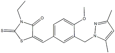 5-{3-[(3,5-dimethyl-1H-pyrazol-1-yl)methyl]-4-methoxybenzylidene}-3-ethyl-2-thioxo-1,3-thiazolidin-4-one 结构式