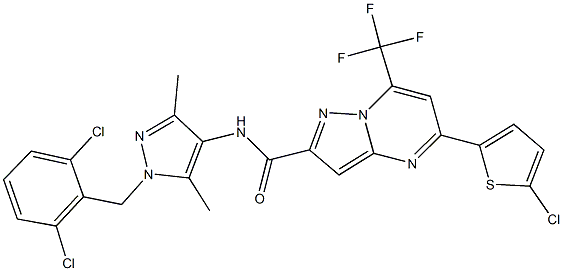 5-(5-chloro-2-thienyl)-N-[1-(2,6-dichlorobenzyl)-3,5-dimethyl-1H-pyrazol-4-yl]-7-(trifluoromethyl)pyrazolo[1,5-a]pyrimidine-2-carboxamide 结构式