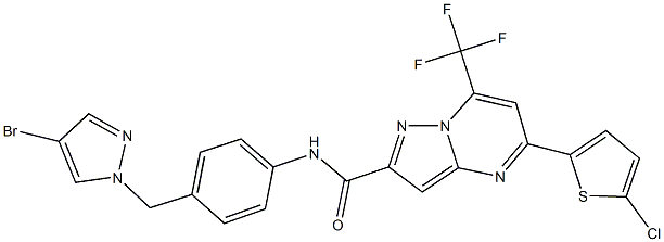 N-{4-[(4-bromo-1H-pyrazol-1-yl)methyl]phenyl}-5-(5-chloro-2-thienyl)-7-(trifluoromethyl)pyrazolo[1,5-a]pyrimidine-2-carboxamide 结构式