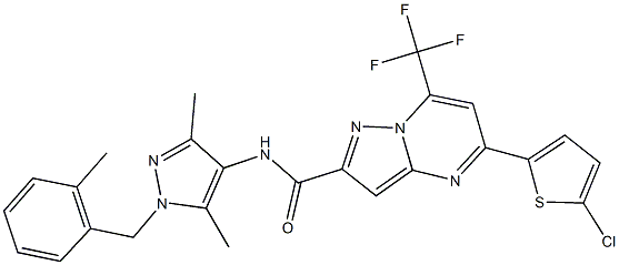 5-(5-chloro-2-thienyl)-N-[3,5-dimethyl-1-(2-methylbenzyl)-1H-pyrazol-4-yl]-7-(trifluoromethyl)pyrazolo[1,5-a]pyrimidine-2-carboxamide 结构式