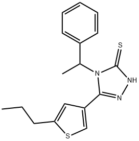 4-(1-phenylethyl)-5-(5-propyl-3-thienyl)-4H-1,2,4-triazol-3-yl hydrosulfide 结构式