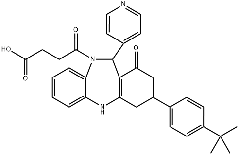 4-[3-(4-tert-butylphenyl)-1-oxo-11-pyridin-4-yl-1,2,3,4,5,11-hexahydro-10H-dibenzo[b,e][1,4]diazepin-10-yl]-4-oxobutanoic acid 结构式