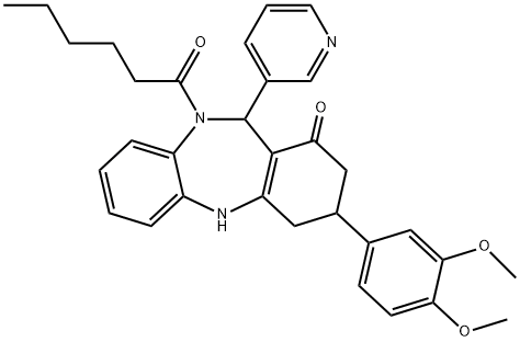 3-(3,4-dimethoxyphenyl)-10-hexanoyl-11-(3-pyridinyl)-2,3,4,5,10,11-hexahydro-1H-dibenzo[b,e][1,4]diazepin-1-one 结构式