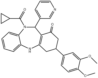 10-(cyclopropylcarbonyl)-3-(3,4-dimethoxyphenyl)-11-(3-pyridinyl)-2,3,4,5,10,11-hexahydro-1H-dibenzo[b,e][1,4]diazepin-1-one 结构式