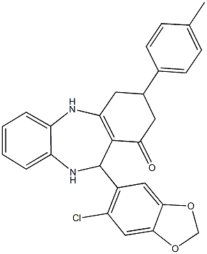11-(6-chloro-1,3-benzodioxol-5-yl)-3-(4-methylphenyl)-2,3,4,5,10,11-hexahydro-1H-dibenzo[b,e][1,4]diazepin-1-one 结构式