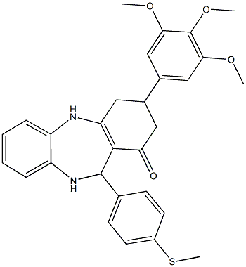 11-[4-(methylsulfanyl)phenyl]-3-(3,4,5-trimethoxyphenyl)-2,3,4,5,10,11-hexahydro-1H-dibenzo[b,e][1,4]diazepin-1-one 结构式