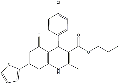 propyl 4-(4-chlorophenyl)-2-methyl-5-oxo-7-(2-thienyl)-1,4,5,6,7,8-hexahydro-3-quinolinecarboxylate 结构式