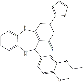 11-(3-ethoxy-4-methoxyphenyl)-3-(2-thienyl)-2,3,4,5,10,11-hexahydro-1H-dibenzo[b,e][1,4]diazepin-1-one 结构式