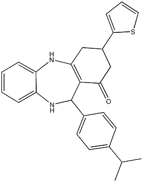 11-(4-isopropylphenyl)-3-(2-thienyl)-2,3,4,5,10,11-hexahydro-1H-dibenzo[b,e][1,4]diazepin-1-one 结构式