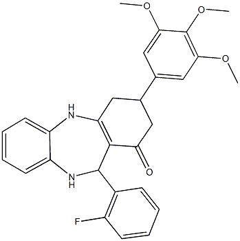 11-(2-fluorophenyl)-3-(3,4,5-trimethoxyphenyl)-2,3,4,5,10,11-hexahydro-1H-dibenzo[b,e][1,4]diazepin-1-one 结构式