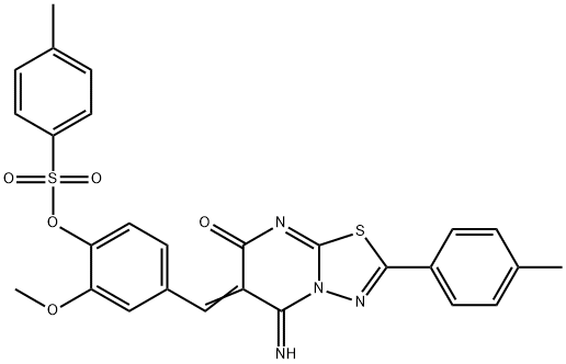 4-[(5-imino-2-(4-methylphenyl)-7-oxo-5H-[1,3,4]thiadiazolo[3,2-a]pyrimidin-6(7H)-ylidene)methyl]-2-methoxyphenyl4-methylbenzenesulfonate 结构式