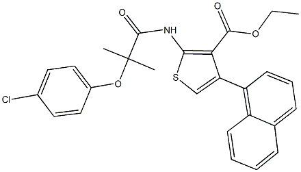 ethyl 2-{[2-(4-chlorophenoxy)-2-methylpropanoyl]amino}-4-(1-naphthyl)thiophene-3-carboxylate 结构式